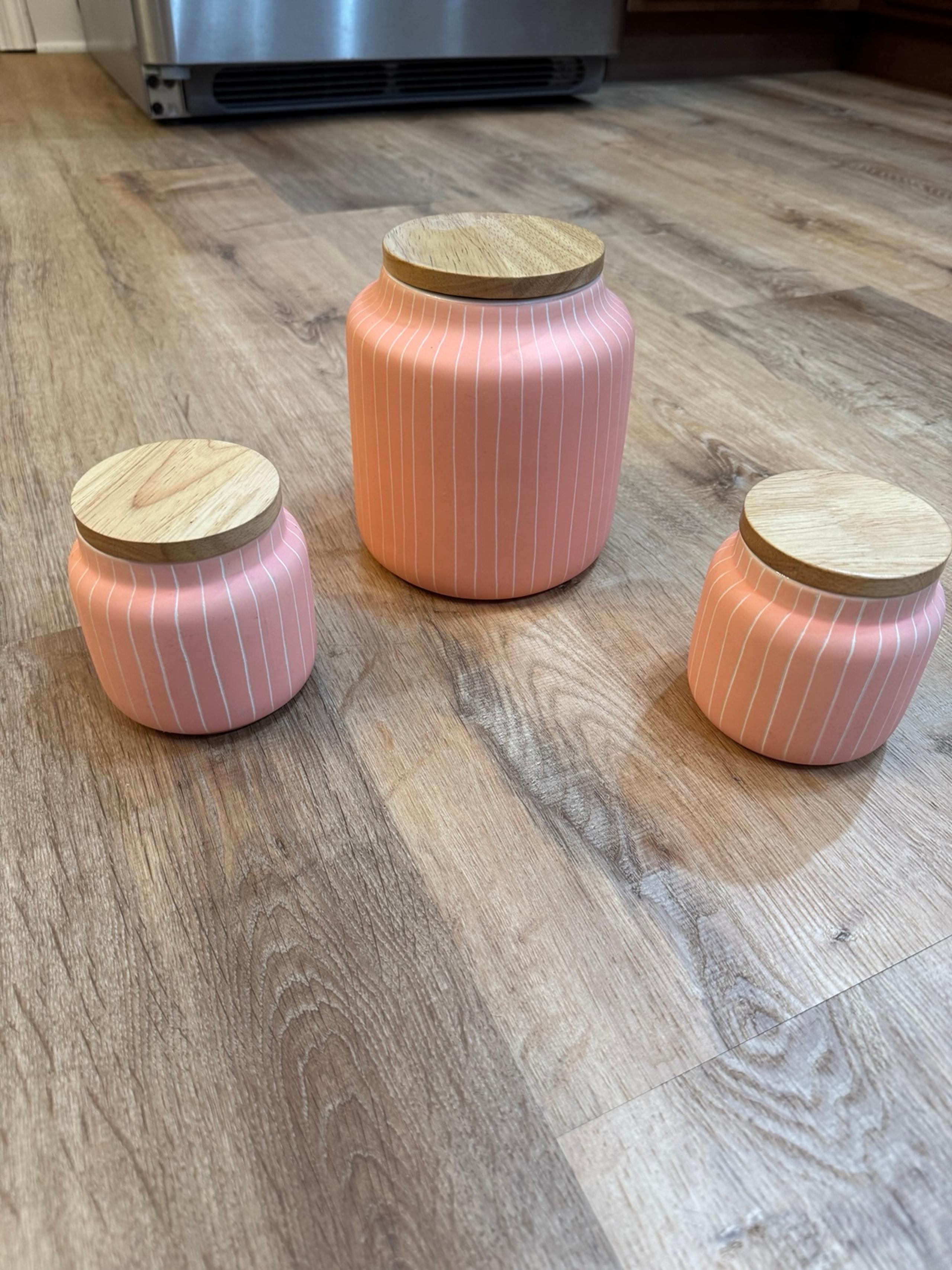 Anthropologie - Striped Canister Set with Wooden Lids