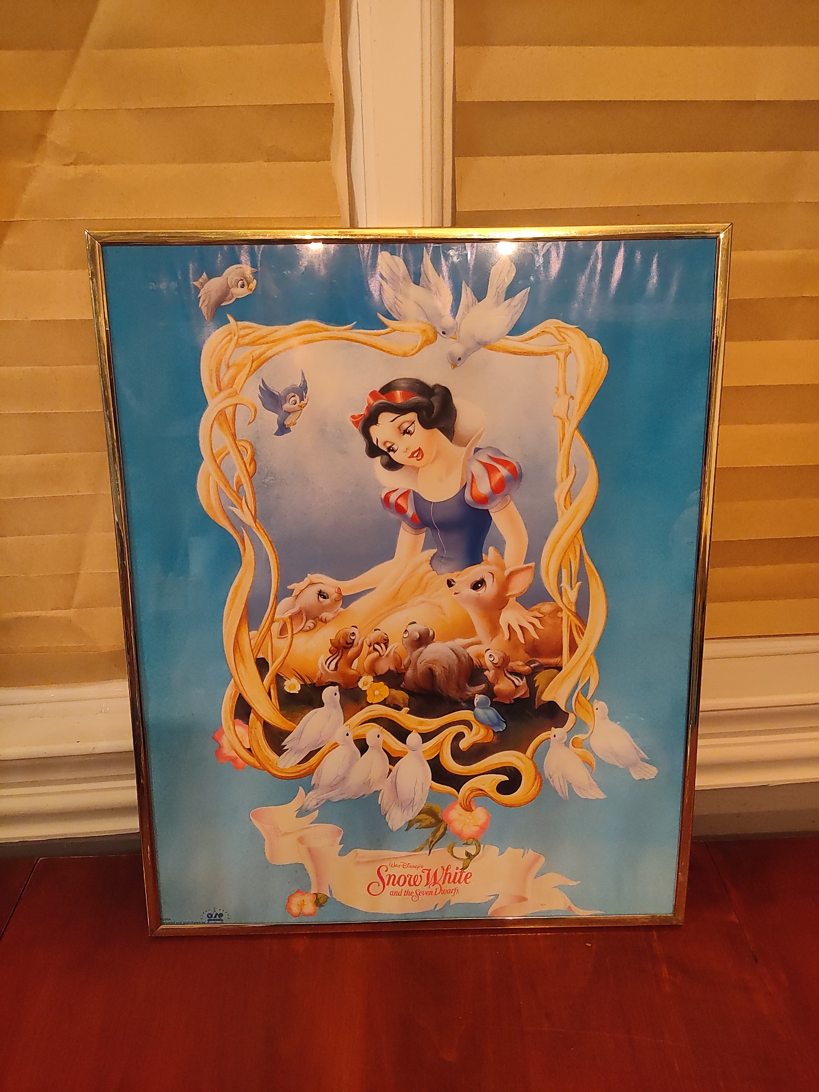 1980s walt disney's snow white and seven dwarves framed poster O.S.P. 16X20
