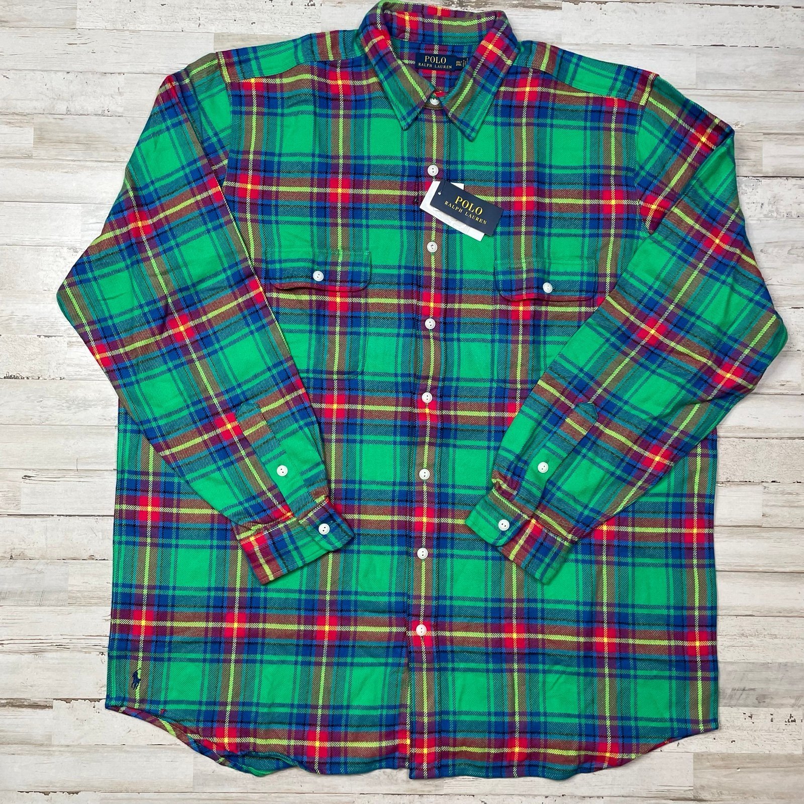 Polo Ralph Lauren Men’s Big & Tall Plaid Flannel Workshirt Green Size 2XLT NWT
