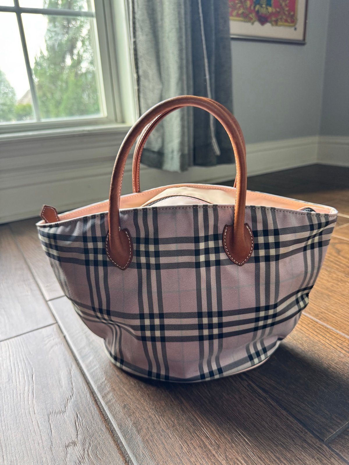 BURBERRY Nova Check blue Label Hand Bag Nylon Purple Auth bs14211