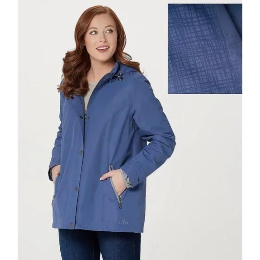 NEW Blue Sz Small Invisiprint Waterproof Removeable Hood Jacket Pockets NUAGE