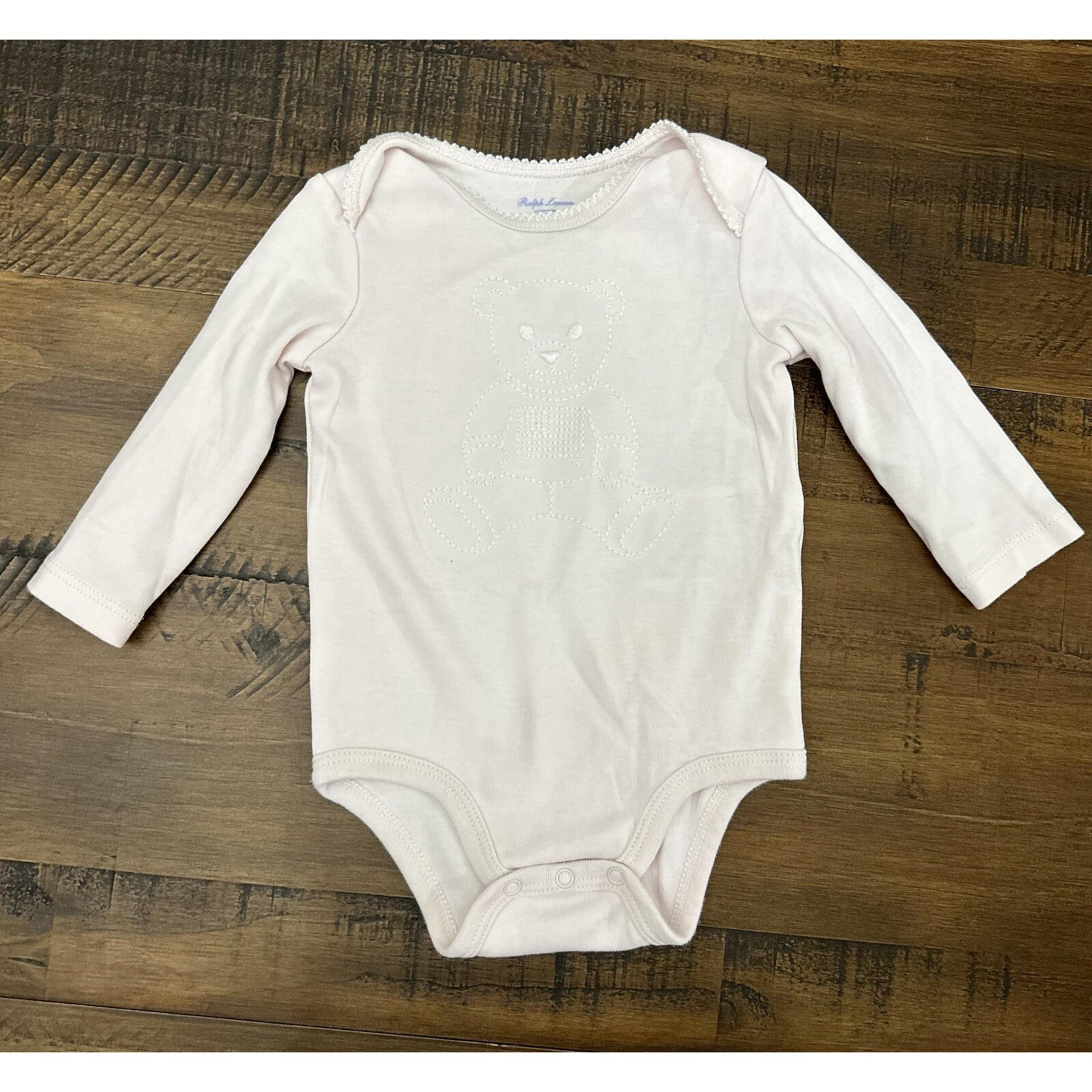 Ralph Lauren Baby One Piece Long Sleeve Size 6M 6 Month Polo Bear Embroidered