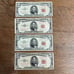 (4) 5 US Bills Currency Notes Lincoln Red Seal 1963 1953 C 1953 B Dollar