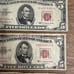 (4) 5 US Bills Currency Notes Lincoln Red Seal 1963 1953 C 1953 B Dollar