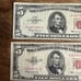 (4) 5 US Bills Currency Notes Lincoln Red Seal 1963 1953 C 1953 B Dollar