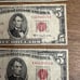 (4) 5 US Bills Currency Notes Lincoln Red Seal 1963 1953 C 1953 B Dollar