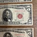 (4) 5 US Bills Currency Notes Lincoln Red Seal 1963 1953 C 1953 B Dollar
