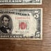 (4) 5 US Bills Currency Notes Lincoln Red Seal 1963 1953 C 1953 B Dollar
