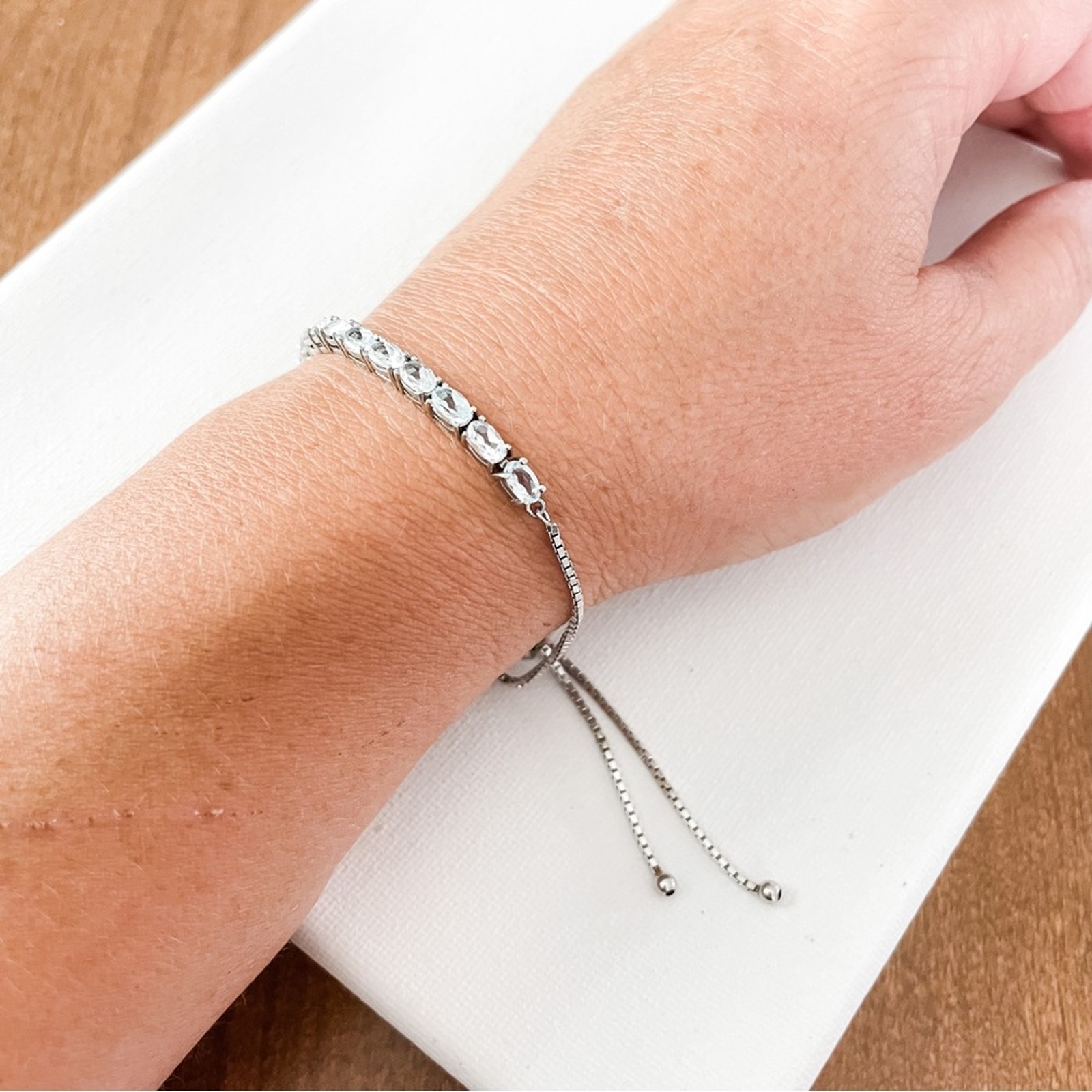 Unbranded | 925 Sterling Silver & Blue Topaz Tennis Bracelet Adjustable Slide