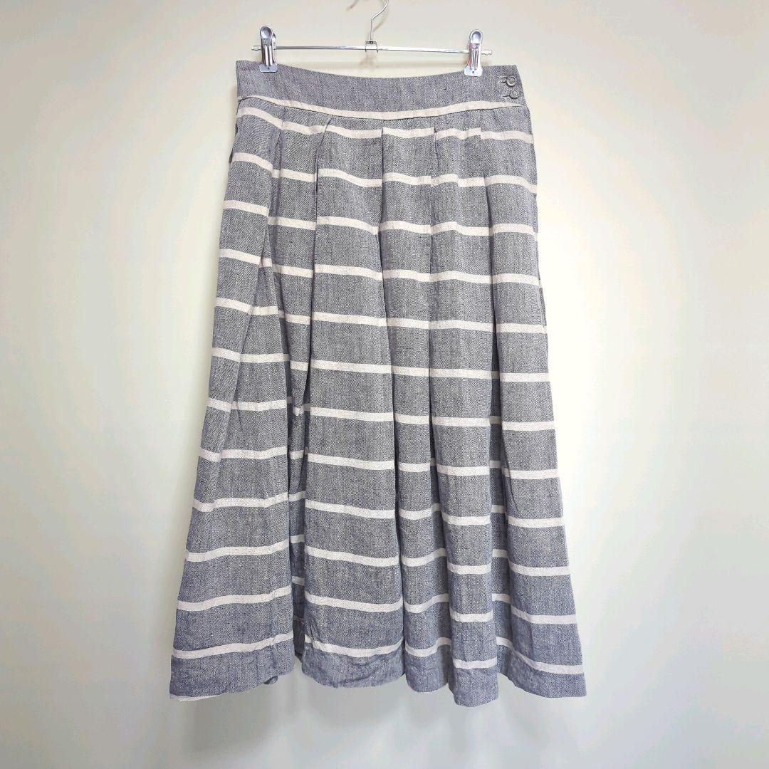 ★ Japanese Made BEAMS BOY Linen Border Pleated Flare Skirt