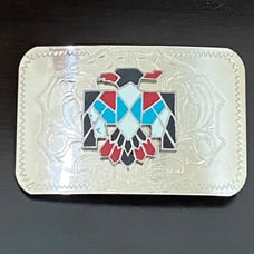 Vintage Nickel Silver Native American Turquoise Inlay Thunderbird Belt Buckle