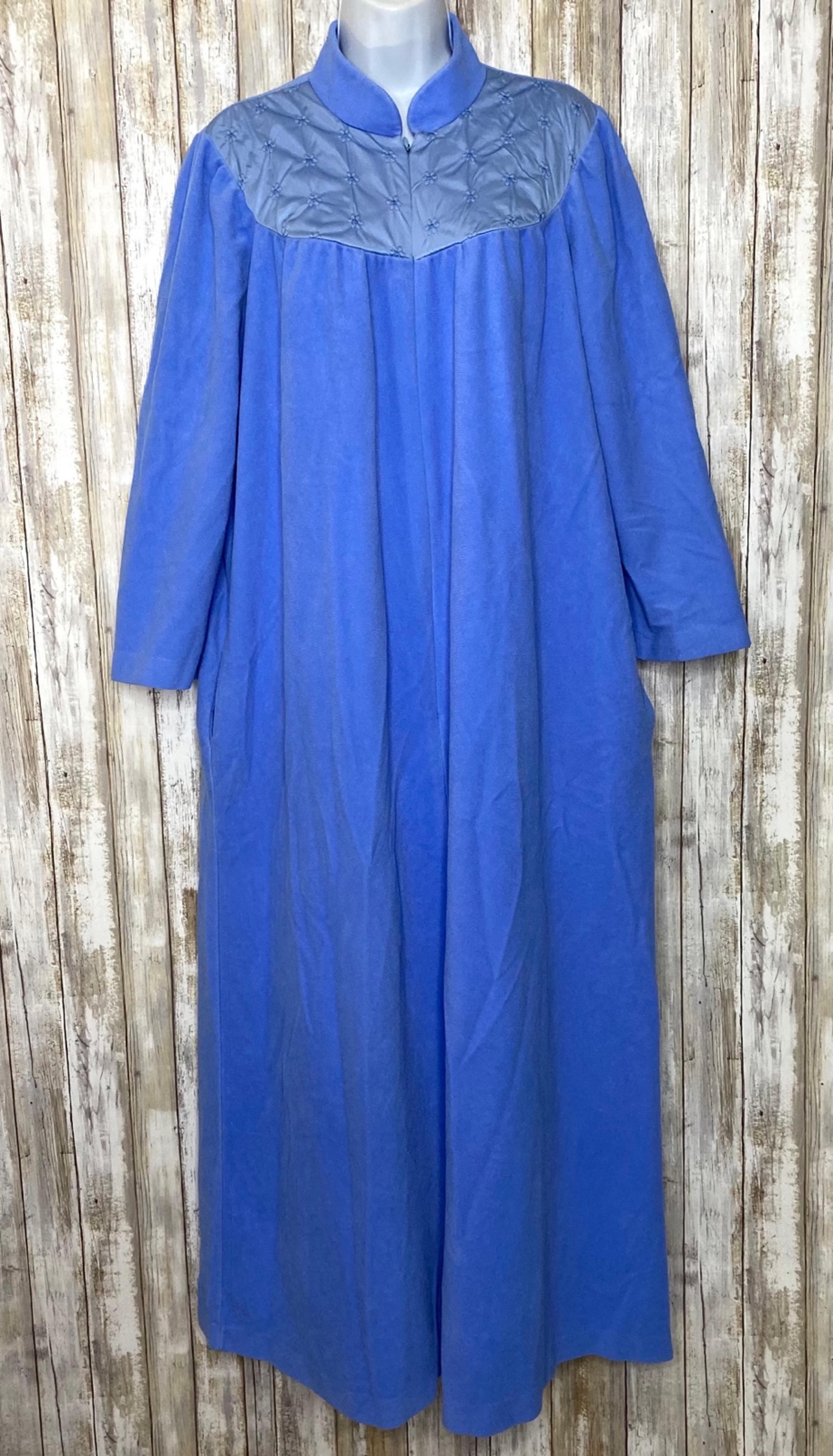 Vintage Vanity Blue Long Robe Zip Dress House Coat Size Large