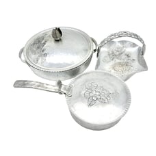 Silver Tulip Dogwood Design 4pc Set Silent Butler Basket Covered Dish #4543-64