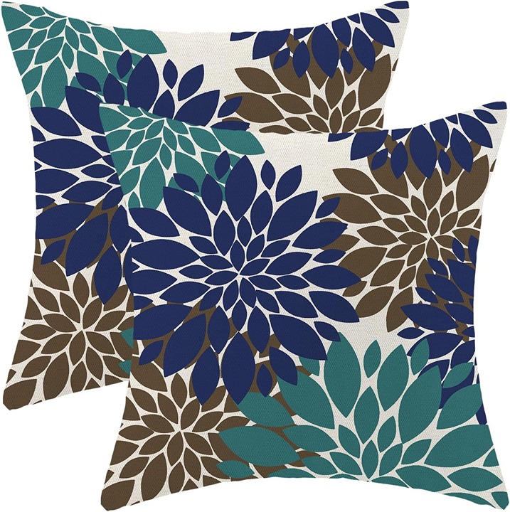 Navy Blue Summer Outdoor Pillow Covers 18x18 Inch Set of 2