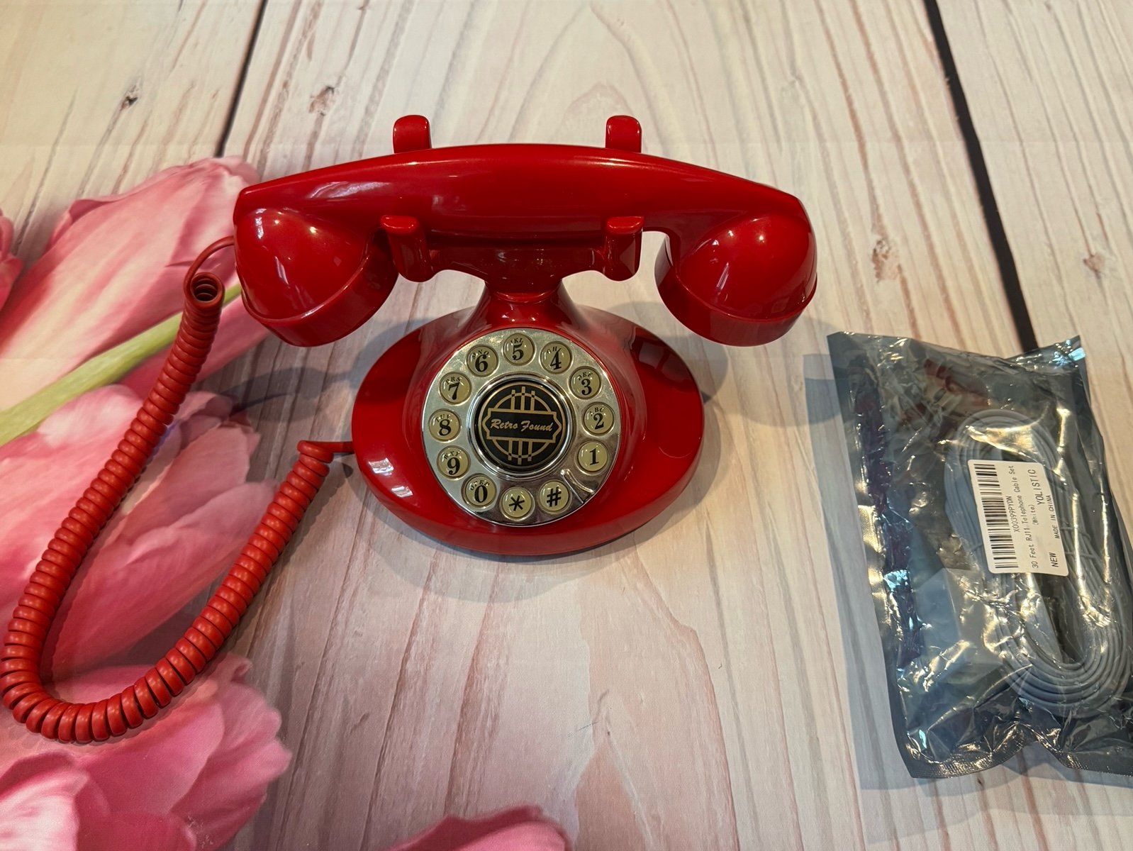 Retro Found Paramount Electronic Vintage Telephone With Extension Cord Red