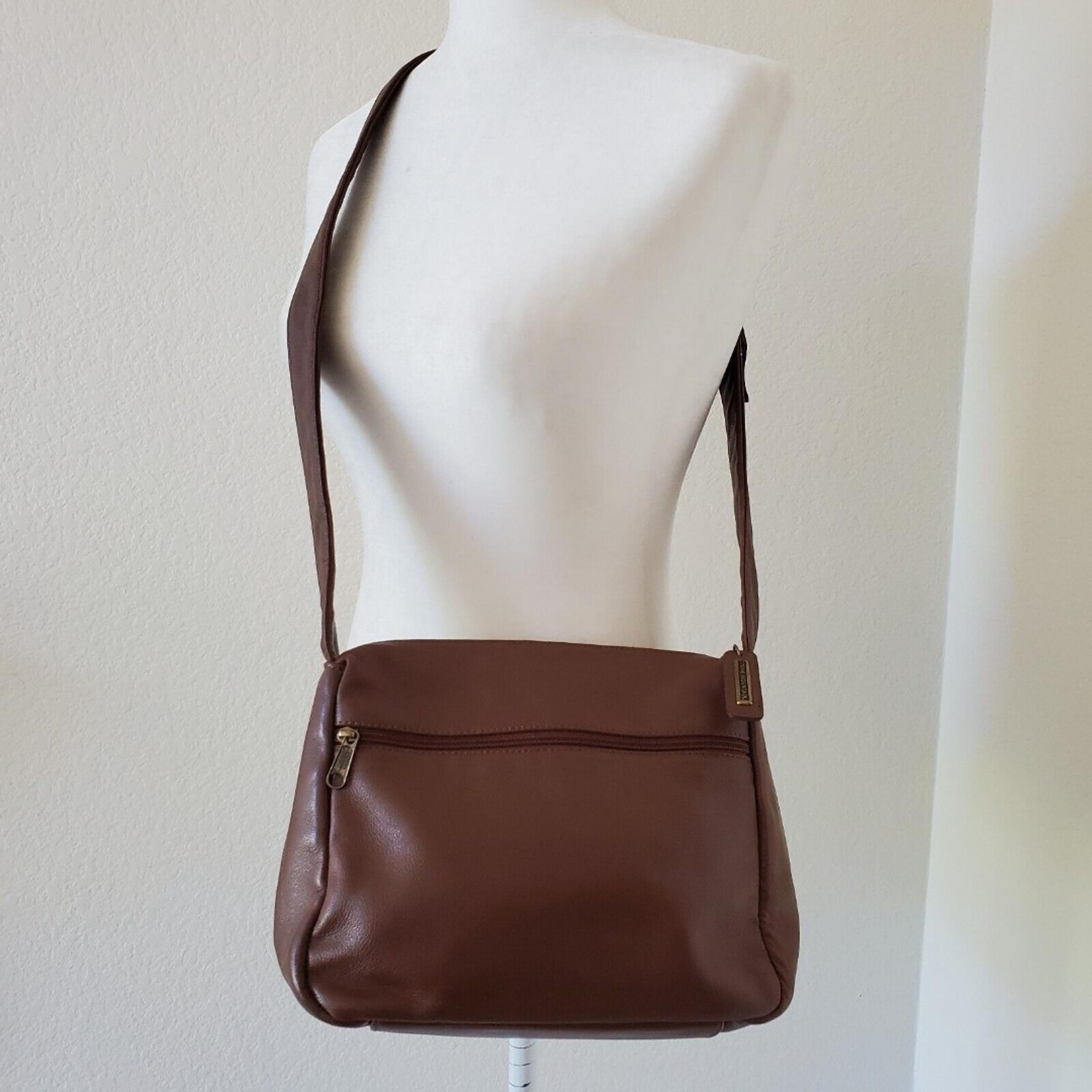 Stone Mountain VTG Genuine Brown Leather Shoulder Bag Handbag Purse 8”x9” USA