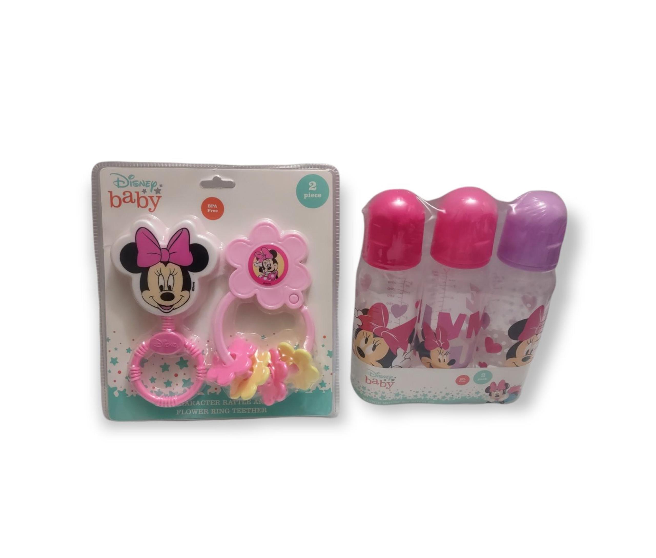 Disney Baby, Minnie Mouse Bottles, Character Rattle and Flower Ring Teether