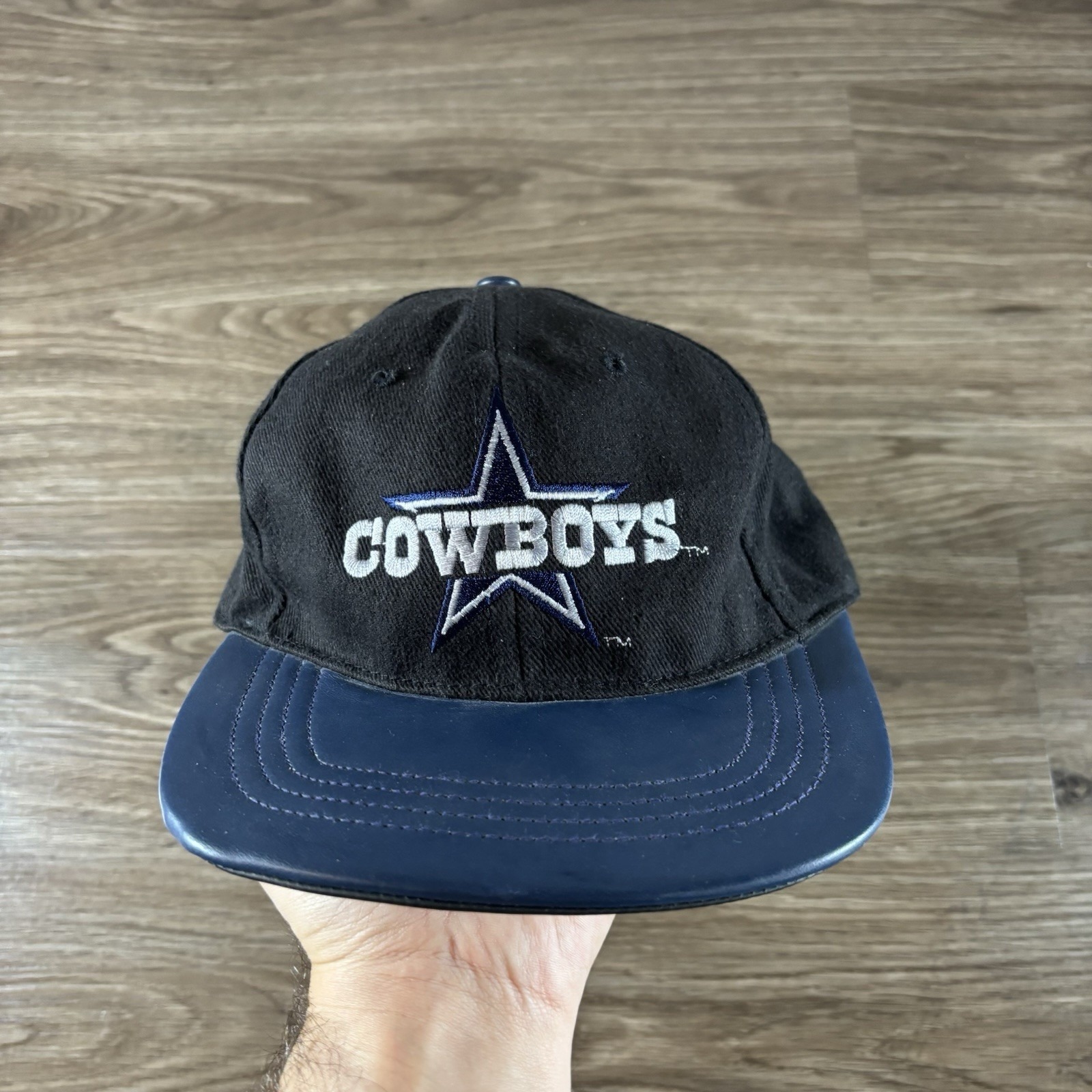 VTG Dallas Cowboys Leather Hat NFL Jeff Hamilton Rare Strap Back Adjustable