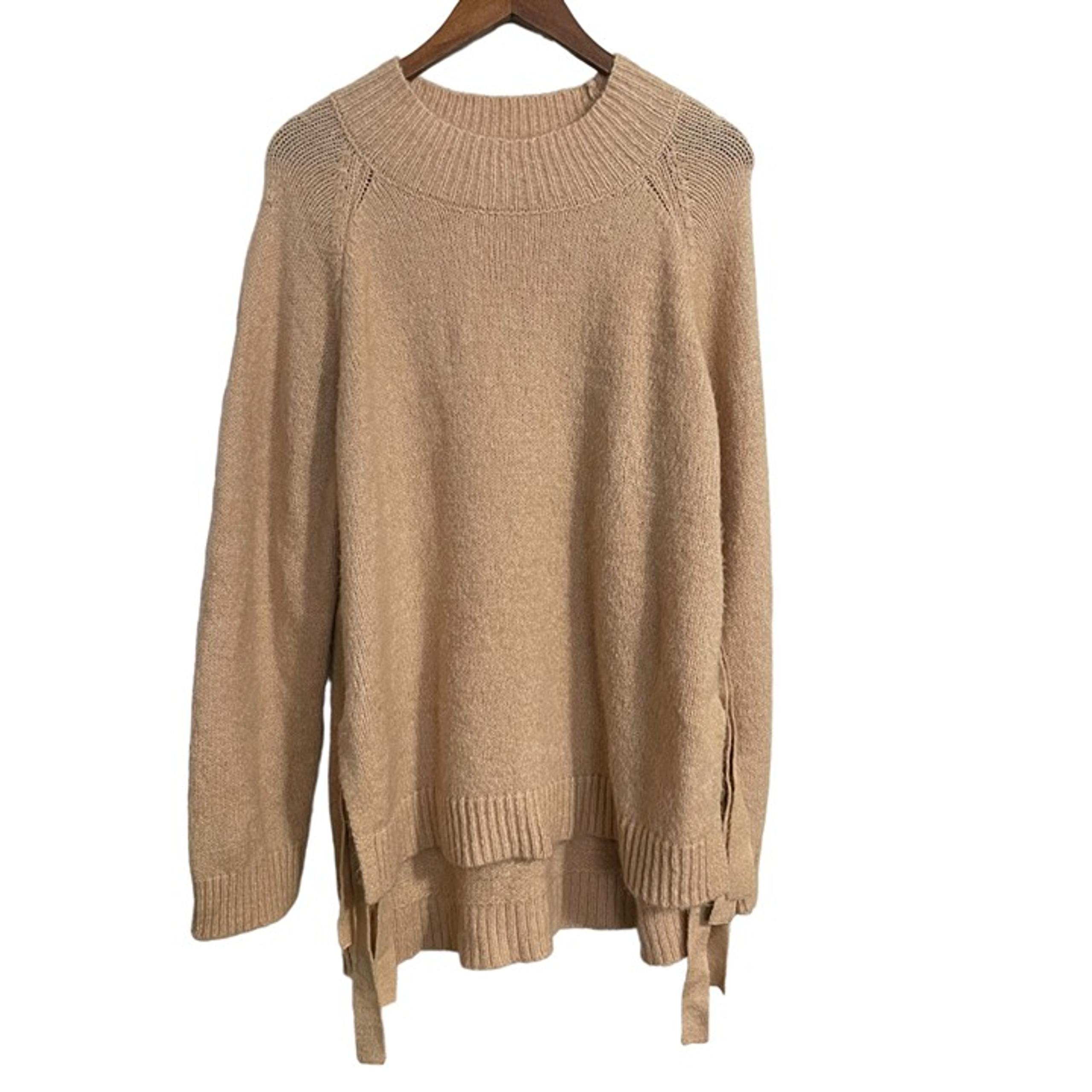 Vigoss Womens Beige Raglan Long Sleeve Tie Side Crewneck Sweater Size XL