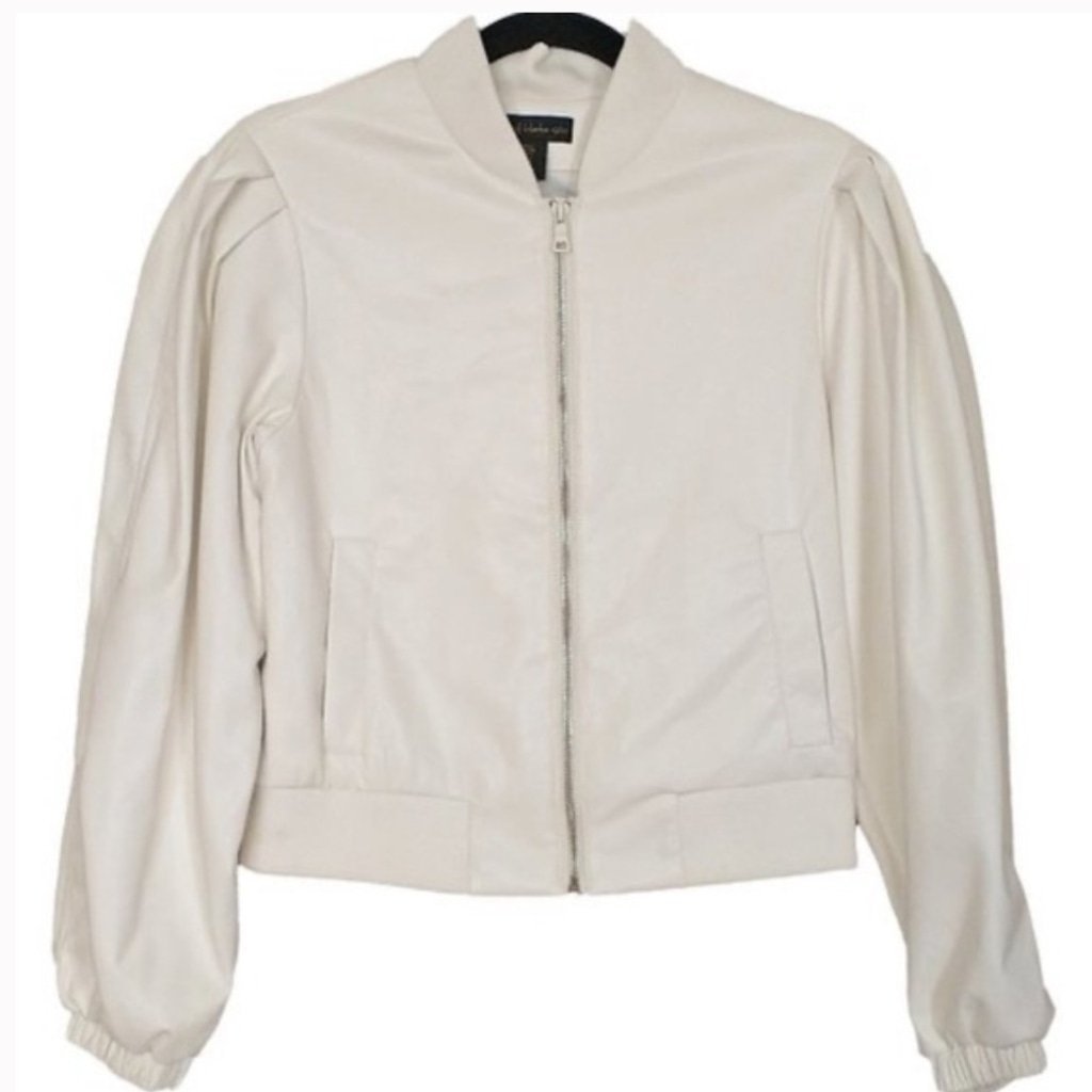 House Of Harlow 1960 Women's Vegan Faux Leather Bomber in White - Medium