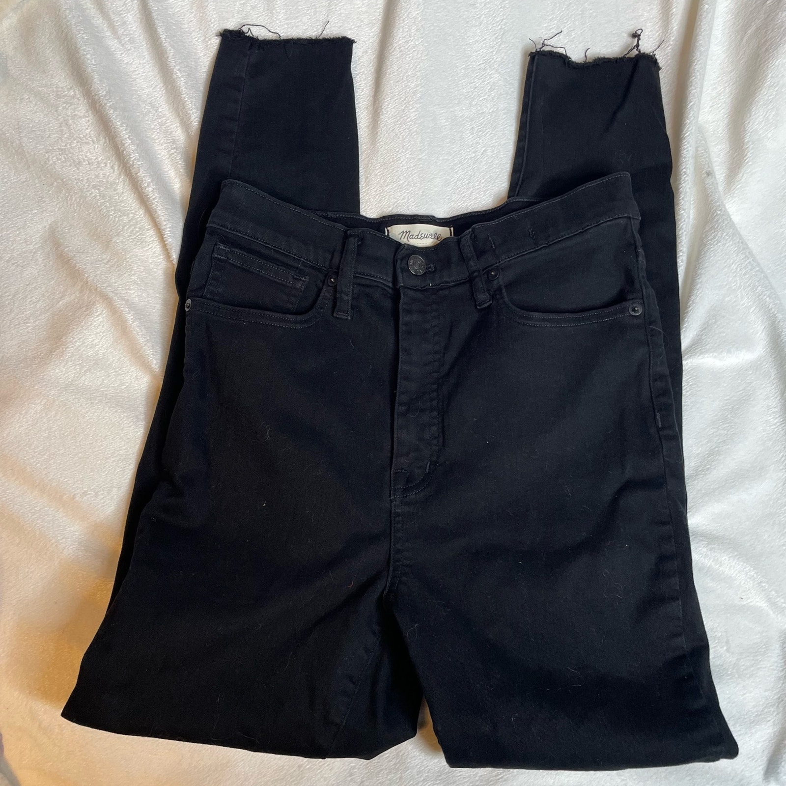 MADEWELL 11 High Rise Waist Skinny Raw Hem Distressed Black Jean 28