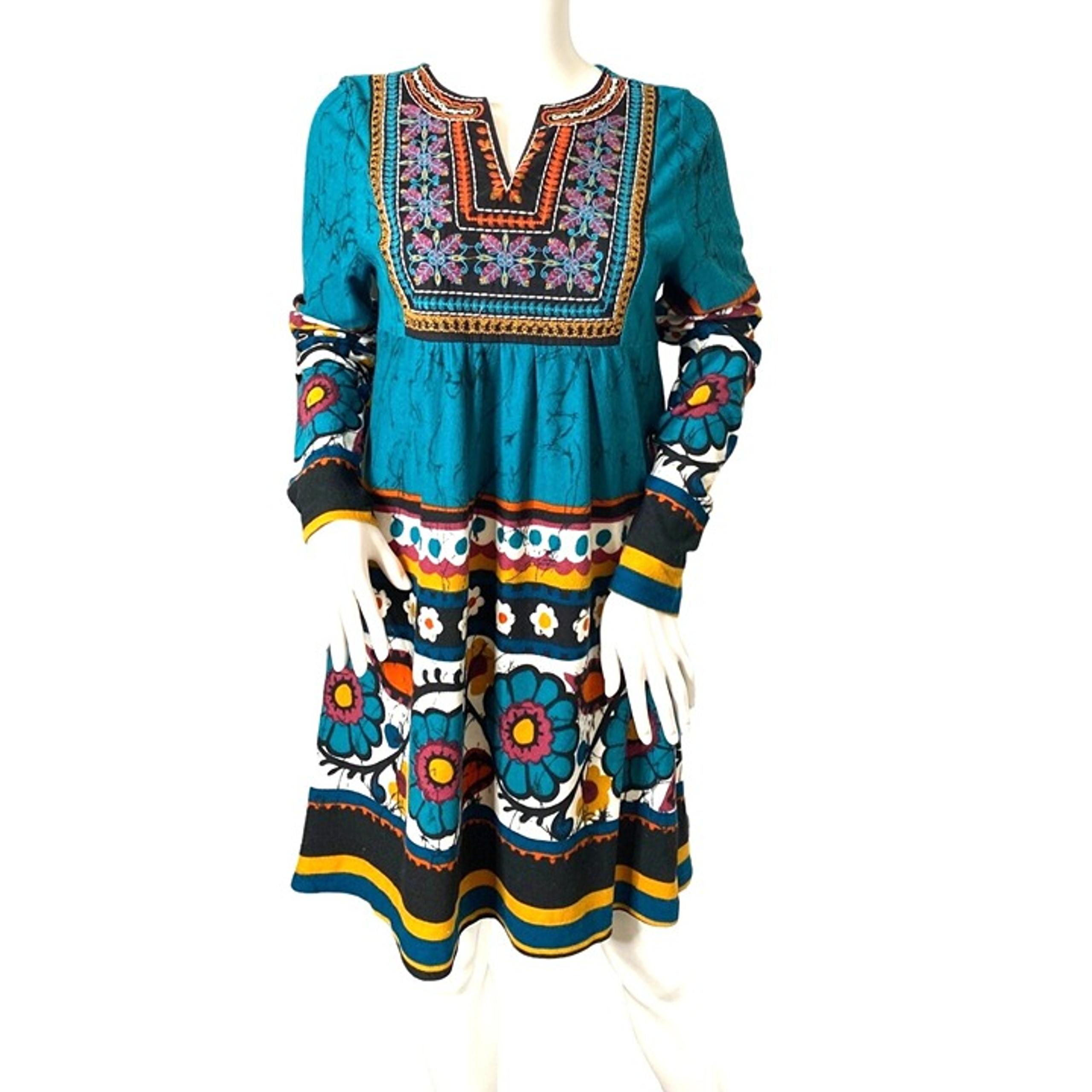 BACCI WOMEN'S COLORFUL EMBROIDERED BOHEMIAN SWEATER DRESS SZ M