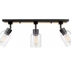 Griffith 25 in. 3-Light Faux Wood and Matte Black Track Lighting with Clear Glas
