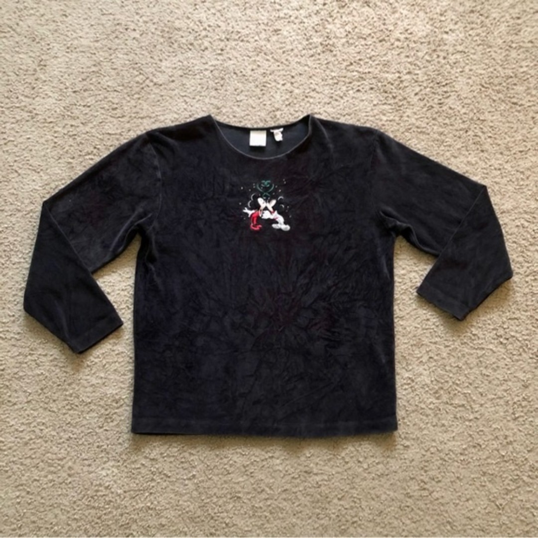 Vintage 90s The Disney Store Velvet Velour Long Sleeve Mickey Minnie Size Large