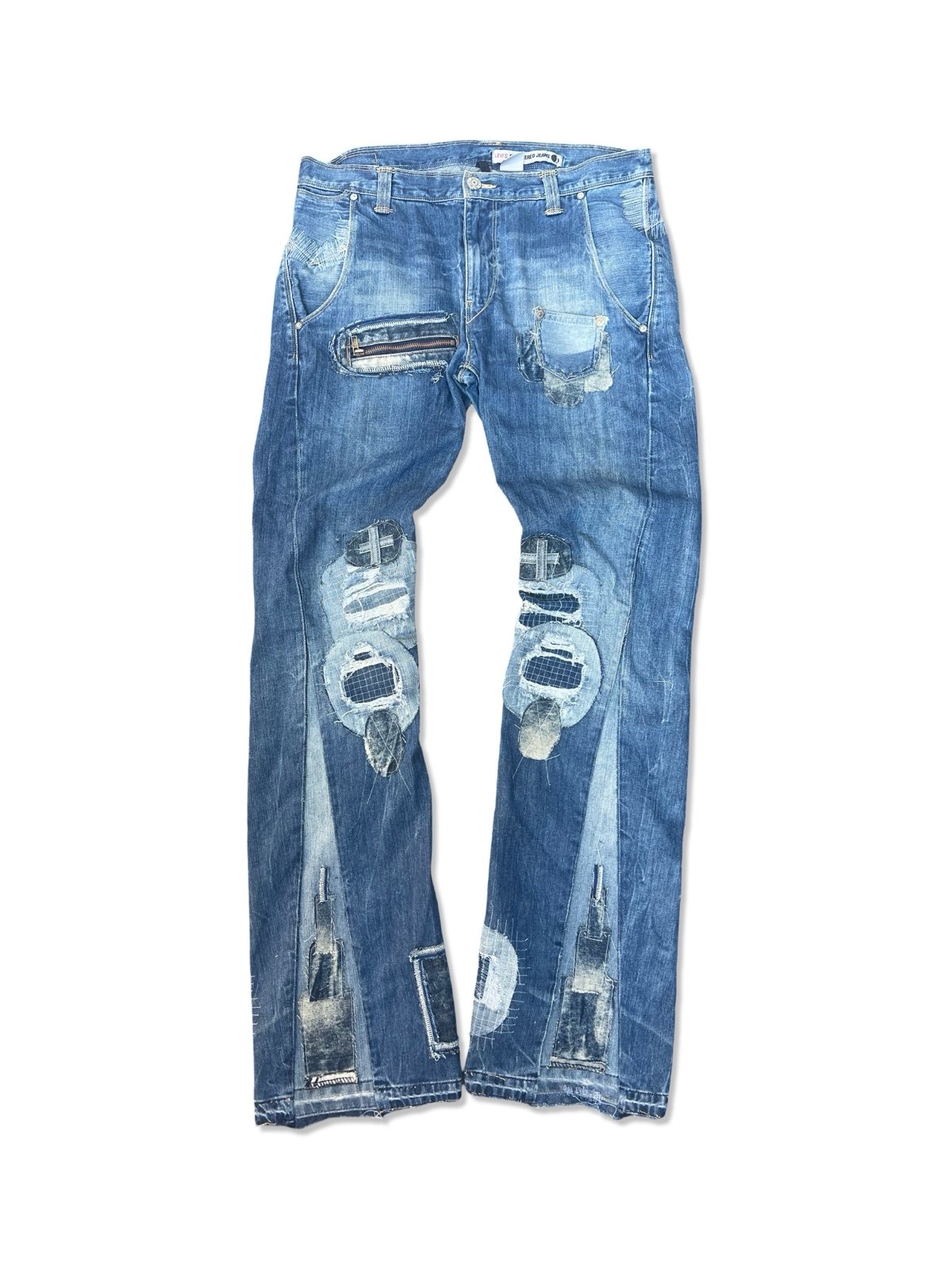 Custom Reconstructed Levi’s Engineered Flared Patchwork Jeans