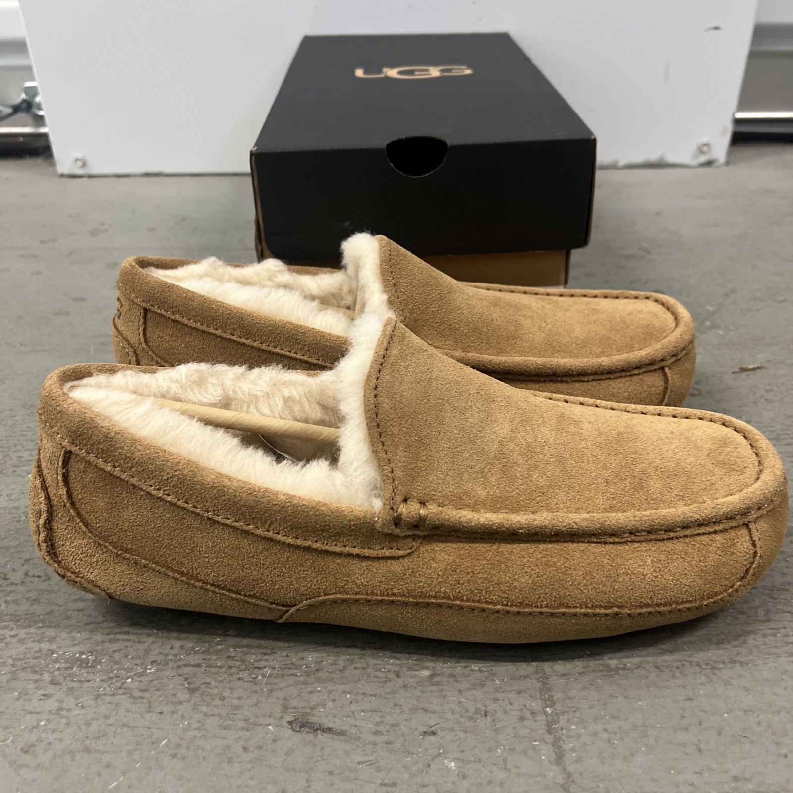 UGG ASCOT LOAFER SLIPPER MENS US SIZE 9 CHESTNUT SUEDE WOOL LINED