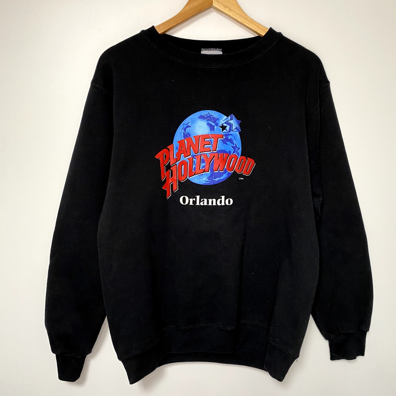 Vintage Planet Hollywood Sweatshirt 90s Orlanda Florida Beach Ocean Black Tee M
