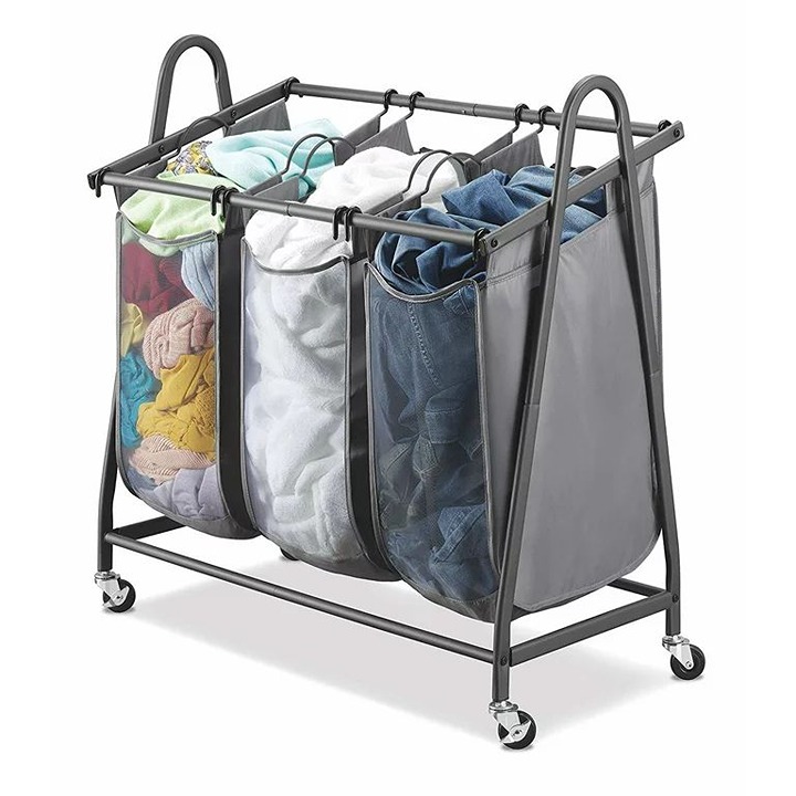 Whitmor Arch Triple Bag Laundry Sorters, Gray