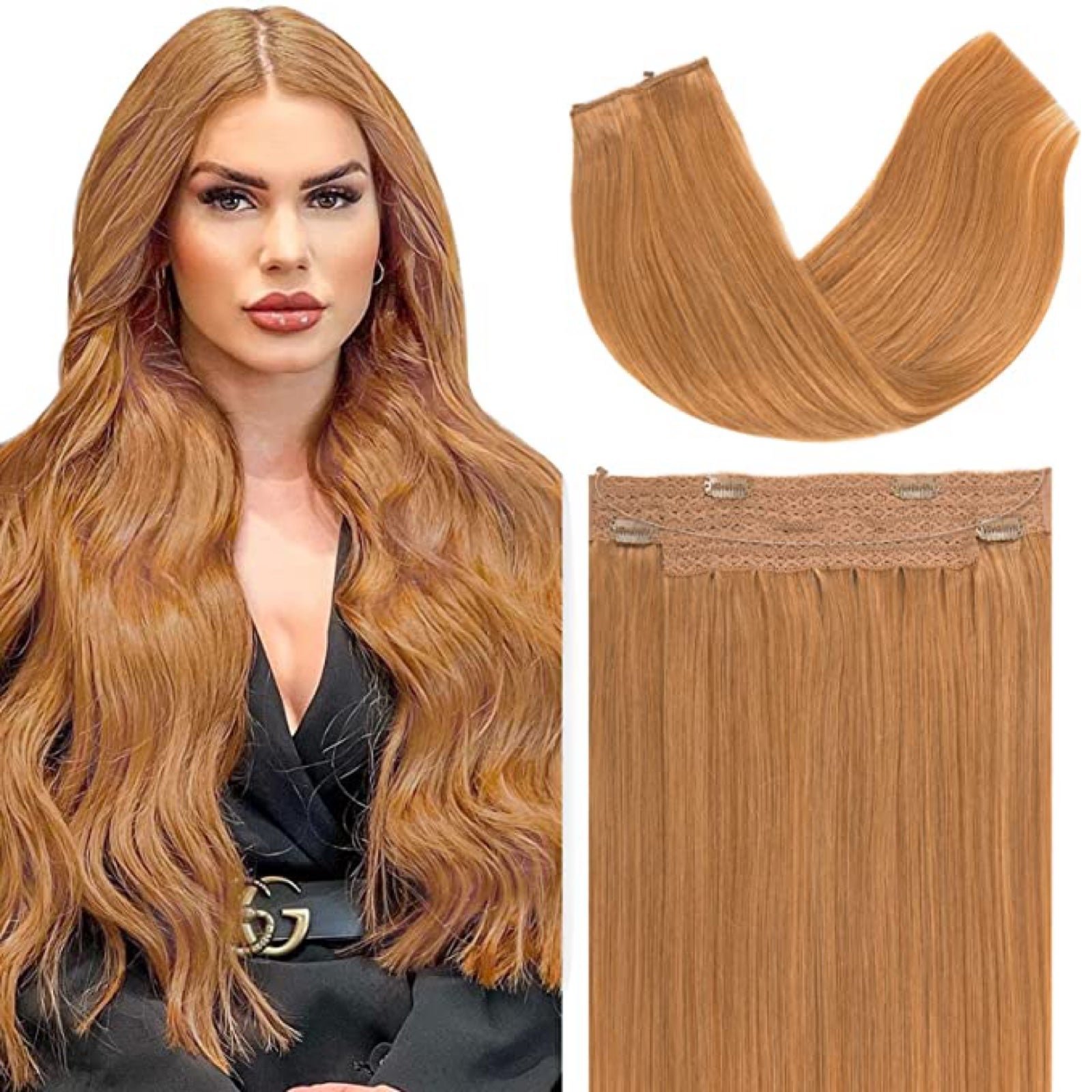 Human hair #27 invisible fishwire halo hair extensions