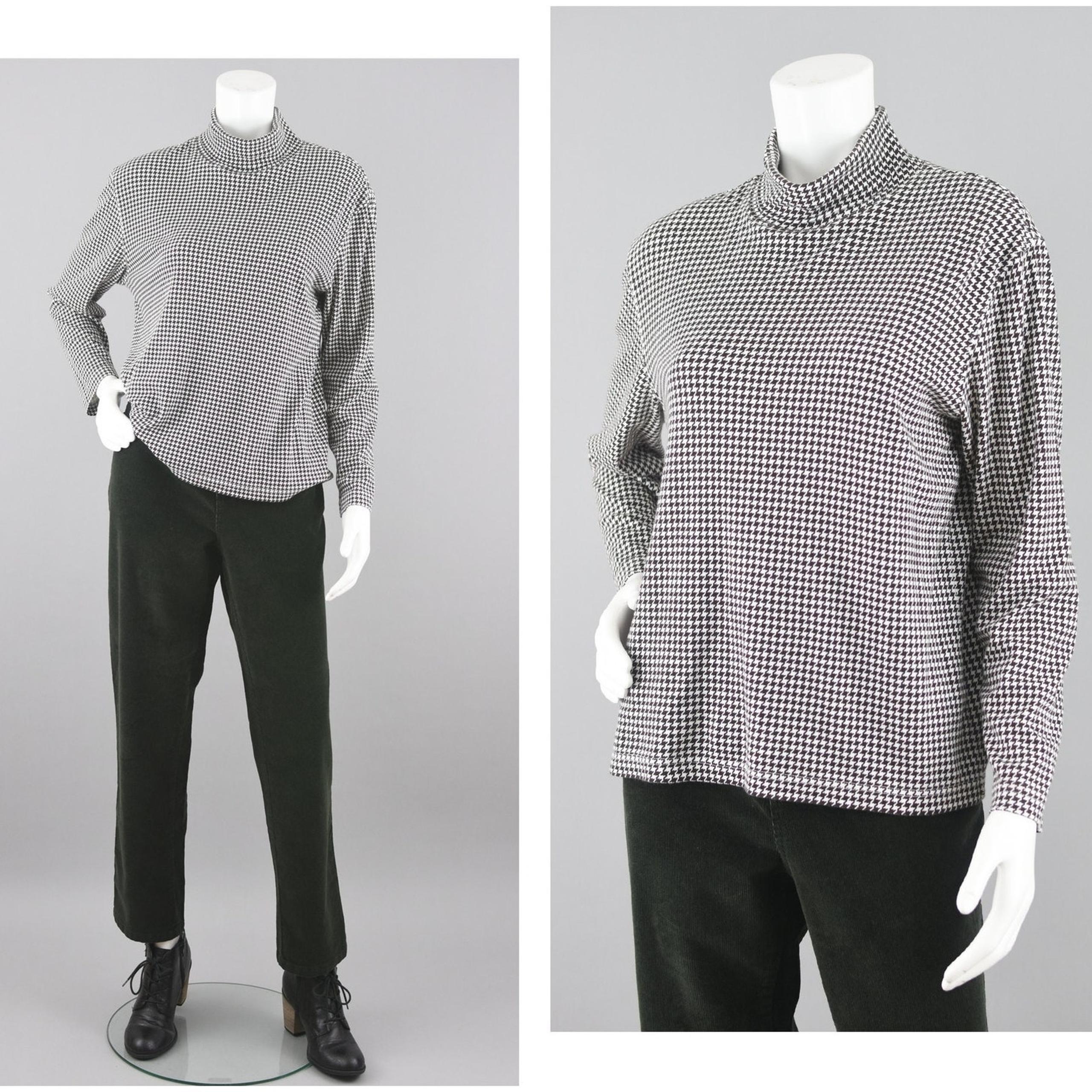 Vintage Talbots Brown Houndstooth Turtleneck Top Women's Petite Large
