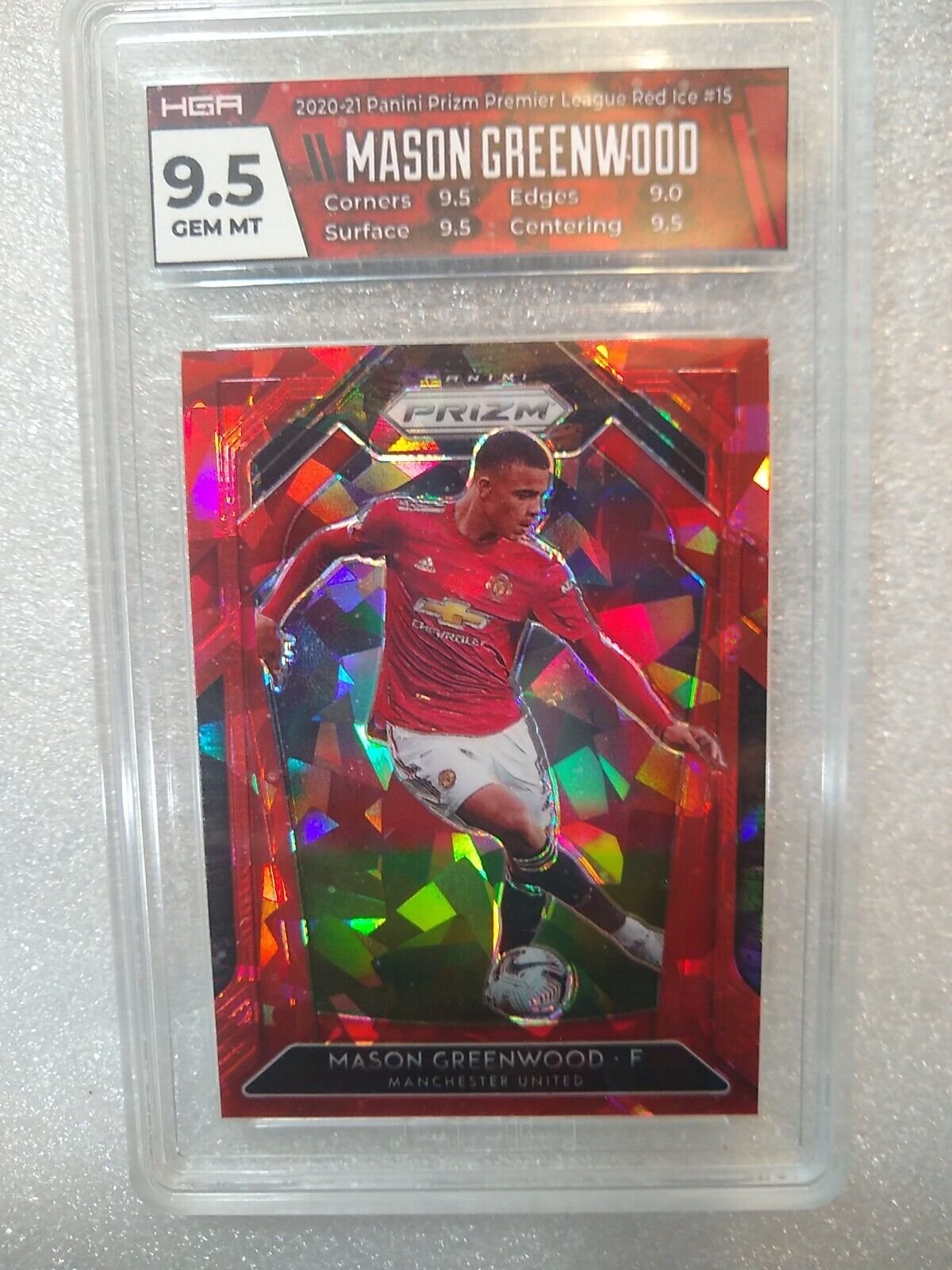 2020-21 PANINI PRIZM Premier League MASON GREENWOOD Red Ice #15 HGA 9.5 Gem Mint
