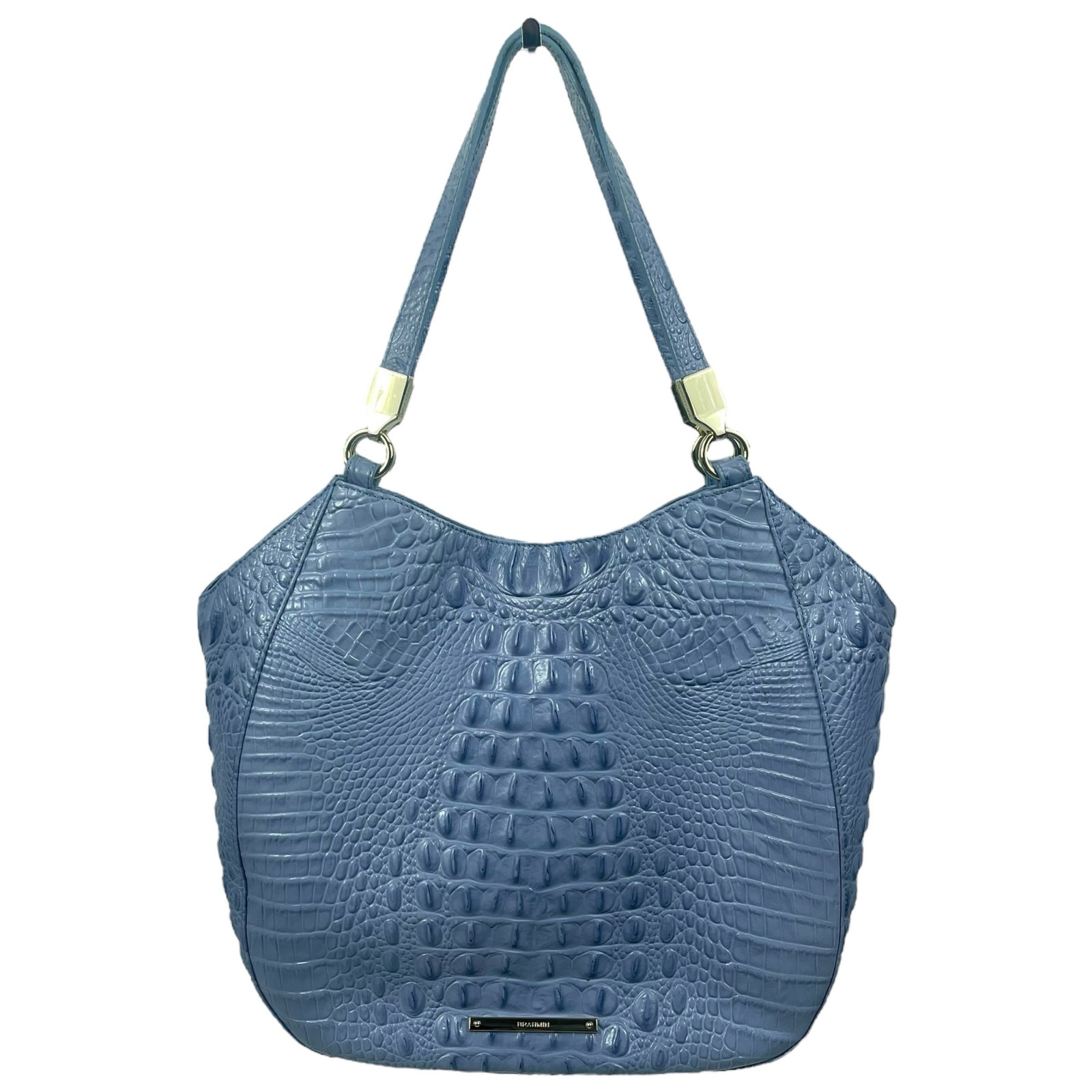 Brahmin Marianna Melbourne Leather Tote Bag Periwinkle Blue Croc Embossed