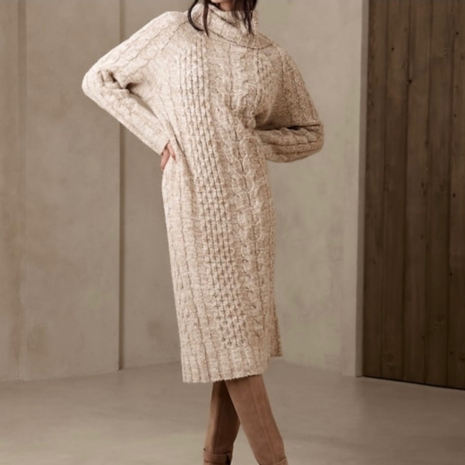 NWT Banana Republic Marl Heather Cavo Cable Knit Sweater Dress Sz Large