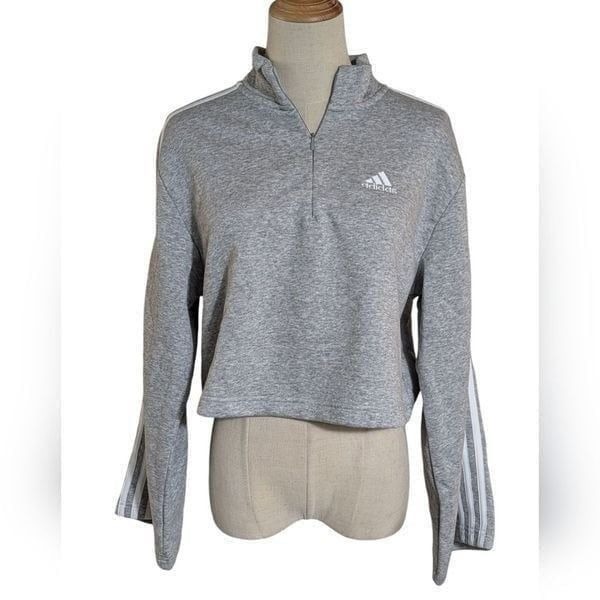 Adidas Gray Cropped Quarter Ztp Sweatshirt Top NWT