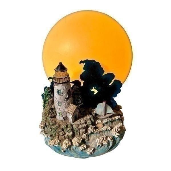 Vintage Lighthouse Seascape w/ Silhouette Blow Mold Moon Resin Table Lamp Works