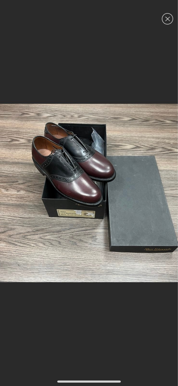 NEW Allen Edmonds Shelton Burgundy & Black Saddle Oxfords 7.5 D
