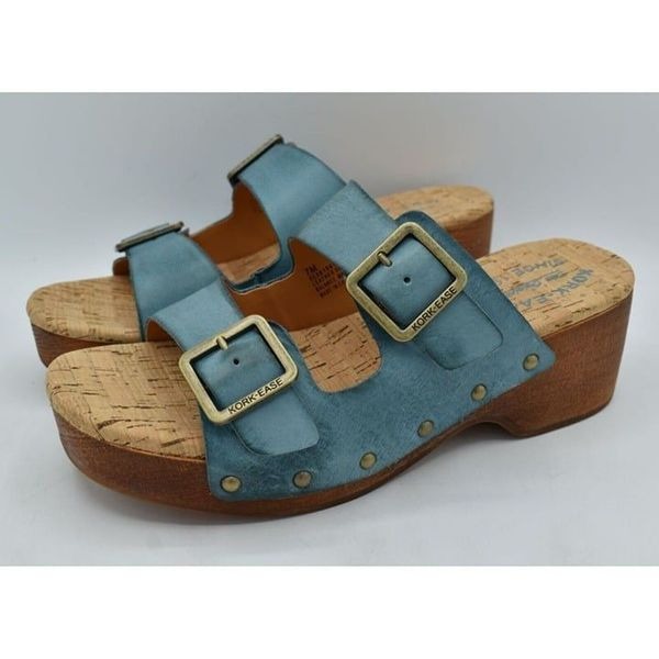 Kork Ease Womens Size 10 Saffron Turquoise Full Grain Leather Slide Sandal 18436