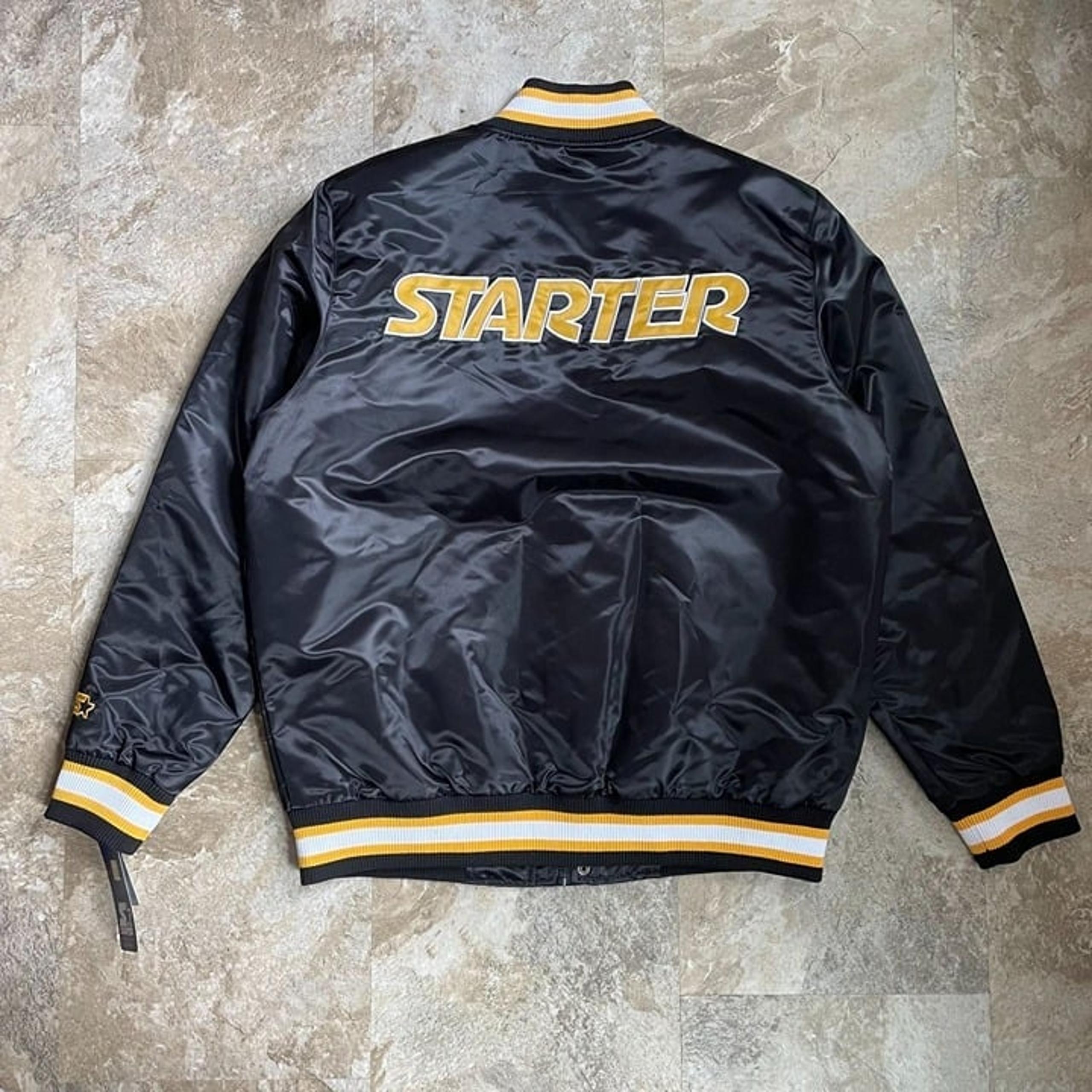 STARTER SATIN VARSITY JACKET MEN'S LARGE SPELLOUT BOMBER FULL ZIP PITTSBURGH