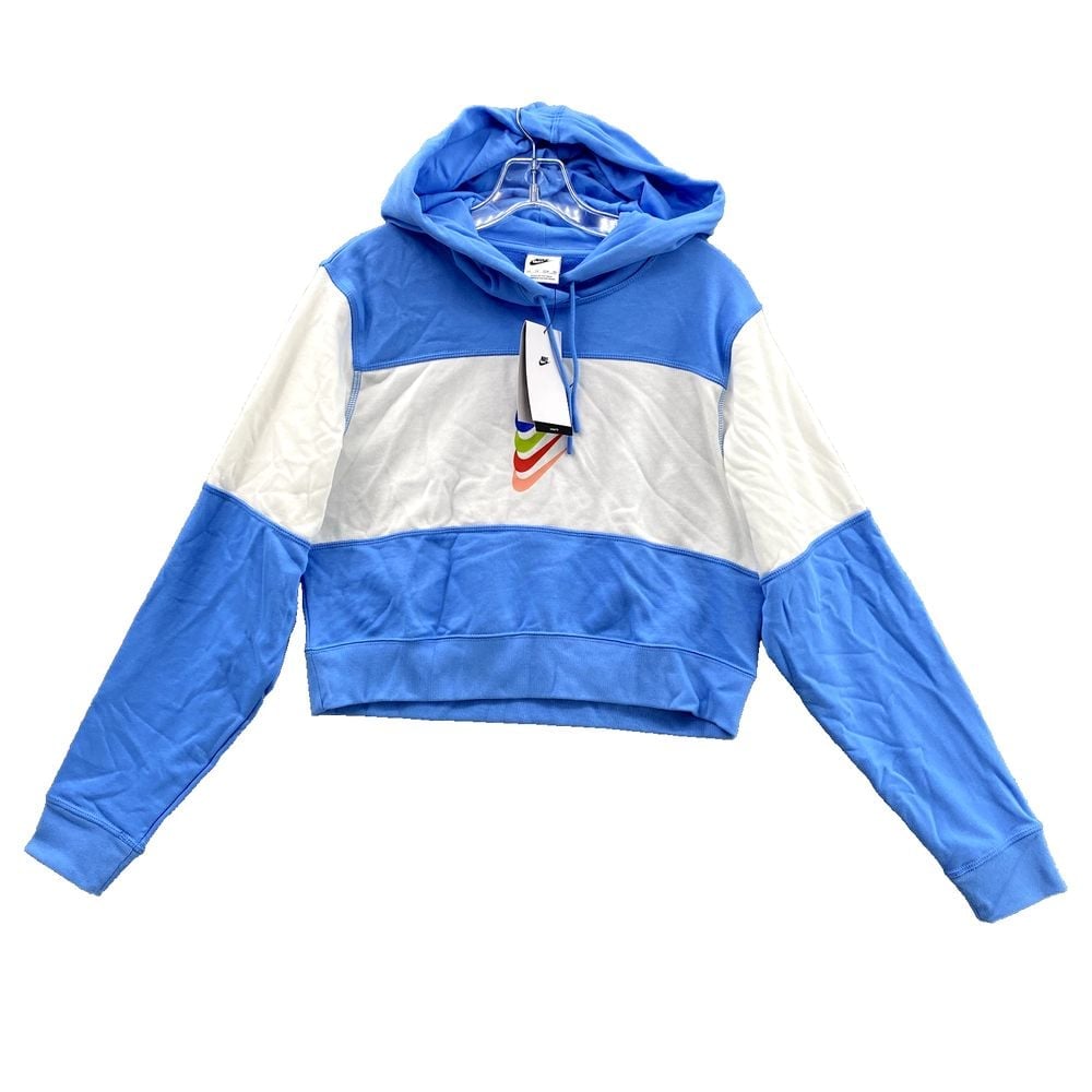Nike NSW DNA Women's XS Hoodie Blue Crop Stacked Boxy Sweater Sportswear 90s Gym