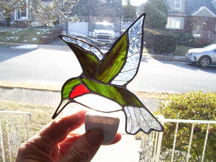 Stained Glass Hummingbird Blue Night Light