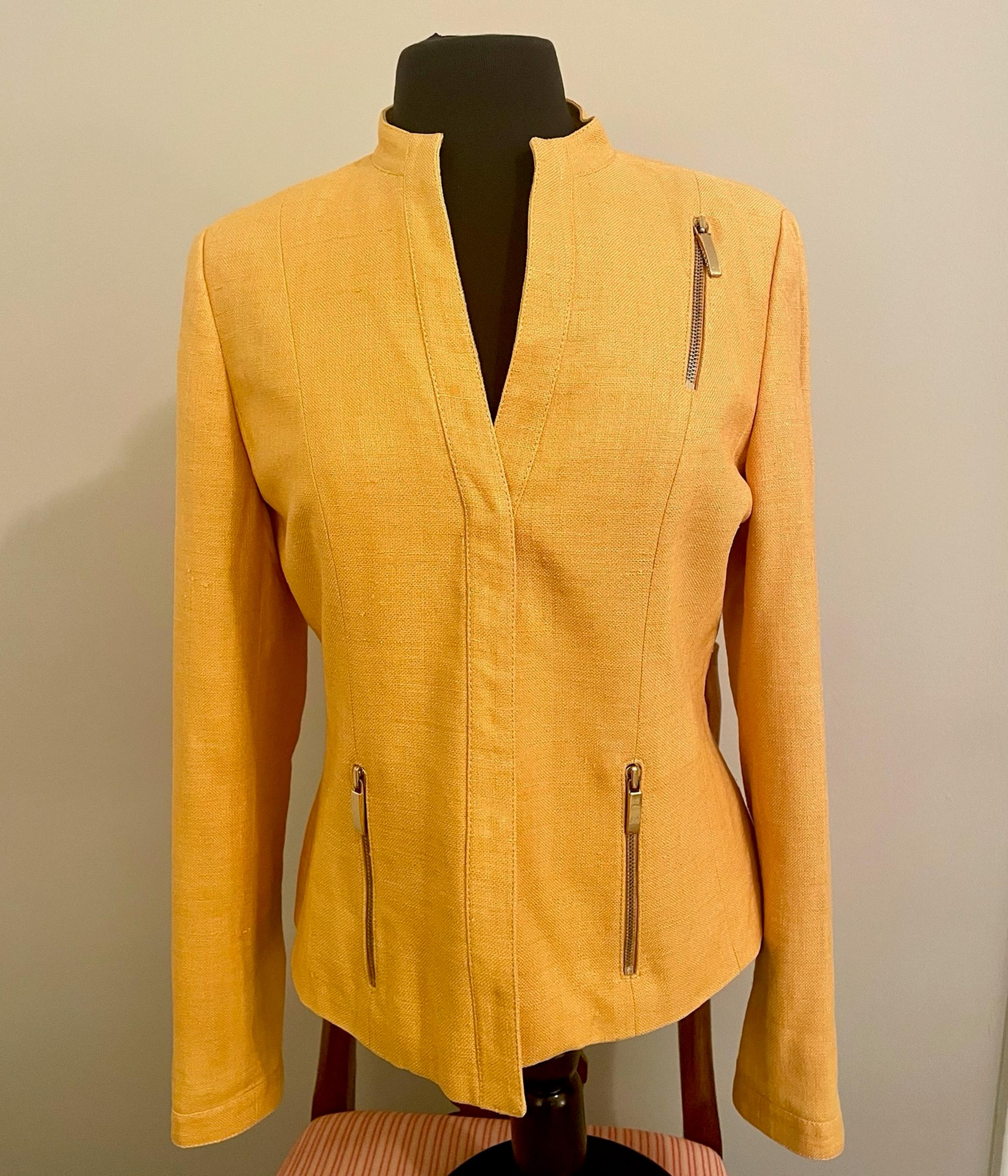 Carlisle Golden Woven Silk Zip Detail Blazer Size 8