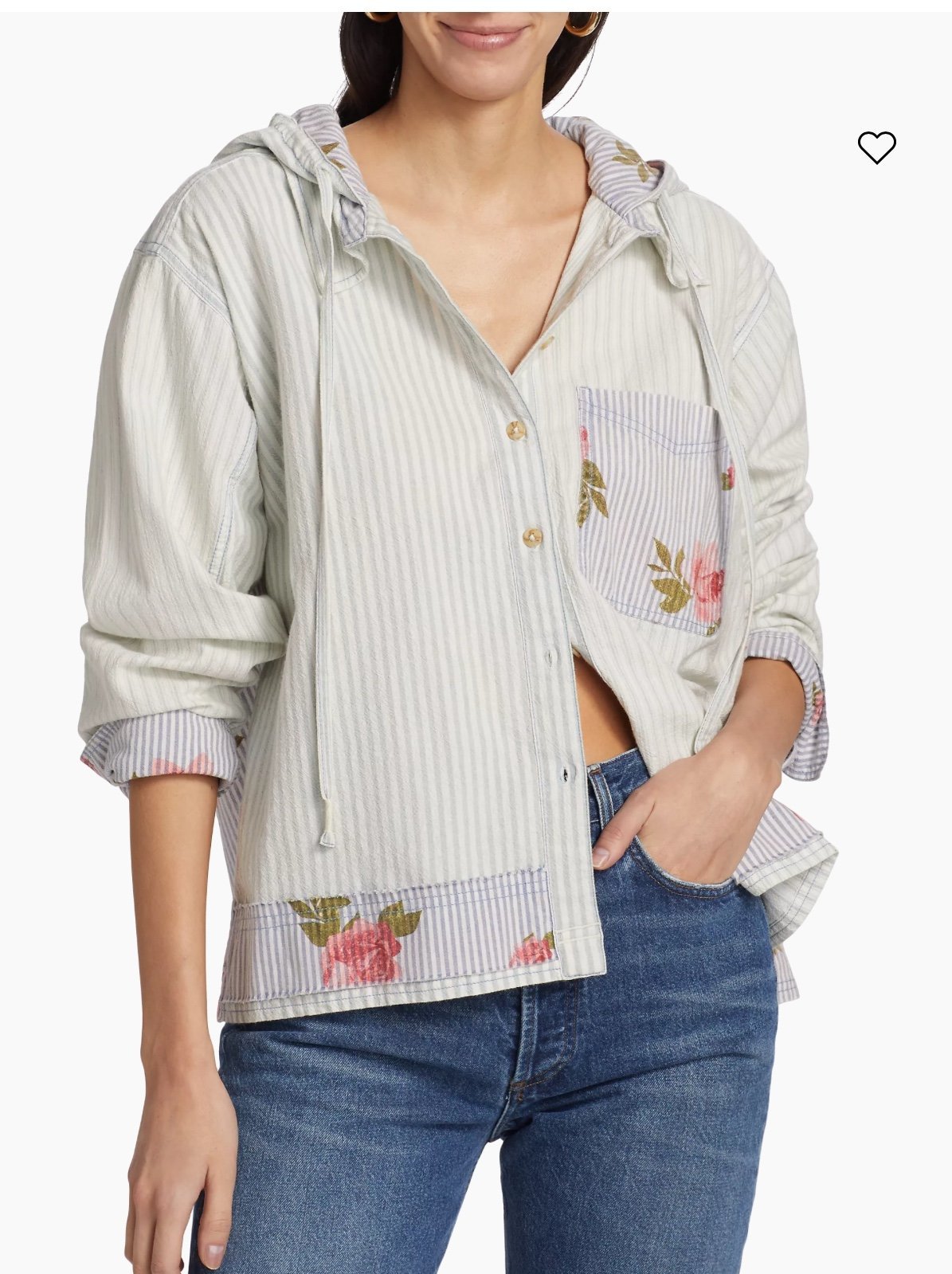 Free People About to Slide Cotton Hooded Shirt XL