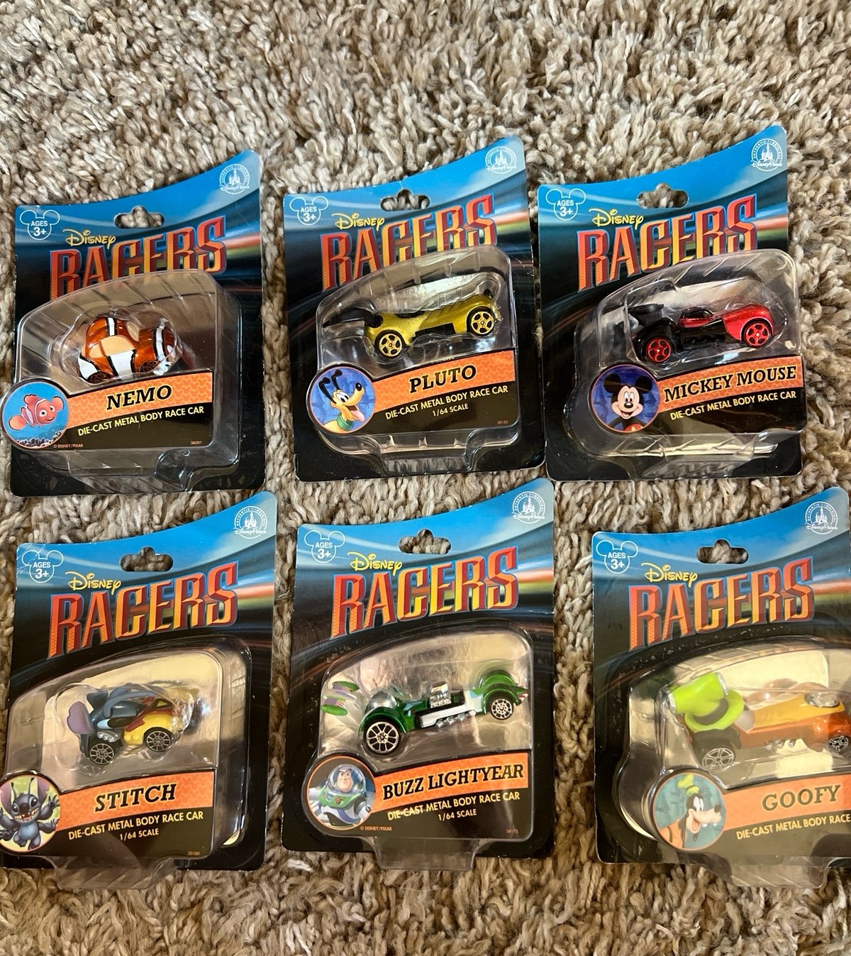 Disney Racers Die Cast Metal Race Cars. Set of 6
