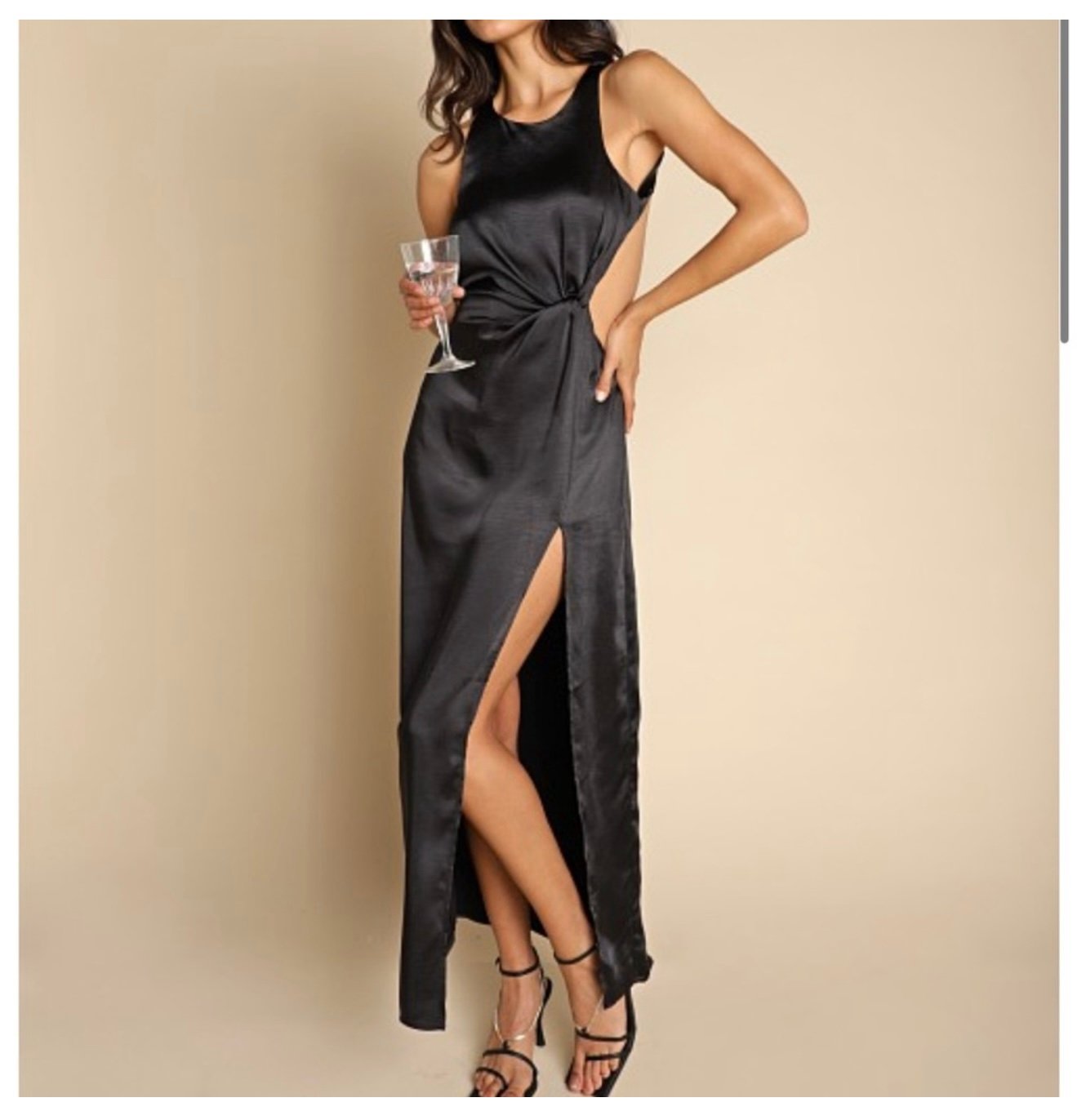 For love and lemons satin black halter neck dress