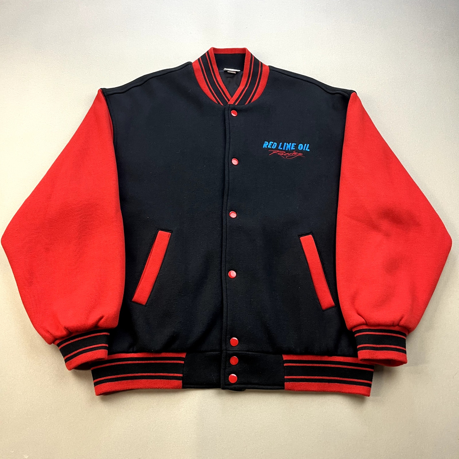 Vintage Red Line Oil Racing Bomber Jacket Adult Large Black Motorsports Logo 90s