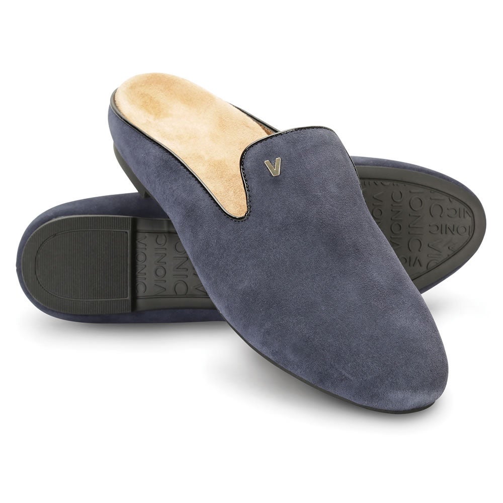 Vionic Carnegie Blue Suede Leather Slip On Shoes Flats Slides - Women's Size 8